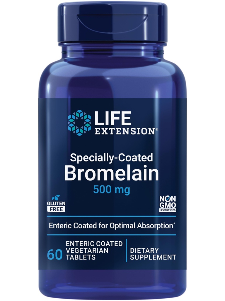 Life Extensionly-Coated Bromelain, Pineapple Extract, Joint Health, Joint Comfort, Vegetarian, Gluten-Free, non-GMO, 500 מ"ג, 60 טבליות נכנסות