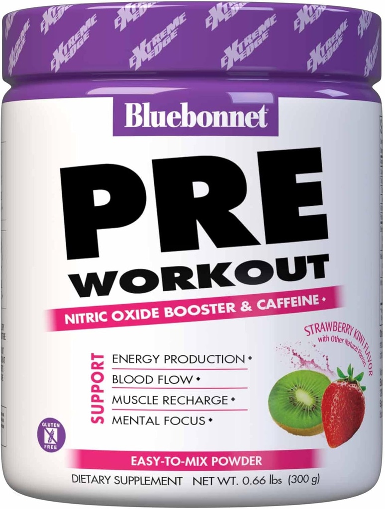 Bluebonnet Nutrition Extreme Edge Pre Workout, השרירים recharging פורמולה*, מגביר את רמות Nitric Oxide (NO) , Soy-Free, Milk-Free, Strawberry קי, 30 משרתים, 10.56 Ouncecece