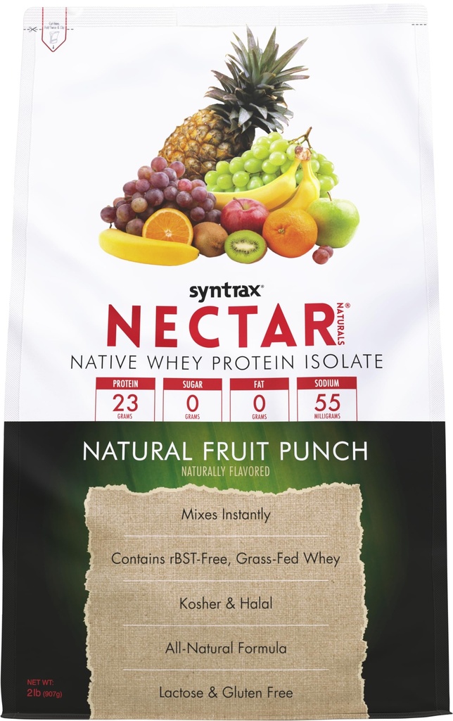 Syntrax Nectar Naturals, All Natural Whey חלבון Isolate, Smooth & Jazz, פירות טבעיים Punch, 2 lbs.