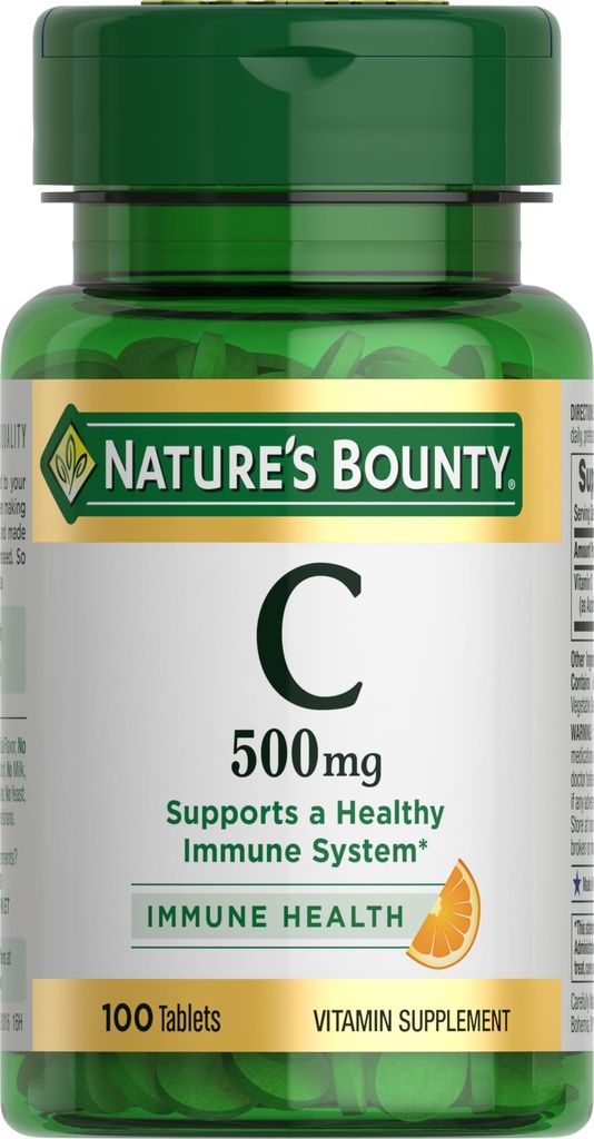 Nature's Bounty ויטמין C Tablet, תוסף ויטמין, תומך במערכת חיסונית בריאה, 500 מ"ג, 100 Count
