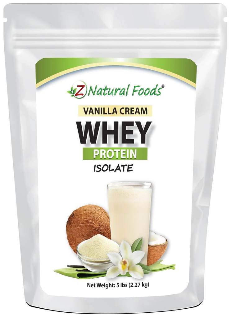 Z Natural Foods Vanilla Cream Whey חלבונים Isolate, תזונה-Rich, אבקת חלבונים פלברטובית לבריאות הלב ותחמושת, גדול תה, קפה, Smoothie, non-GMO, Gluten-Free, כשר, 5 lbs