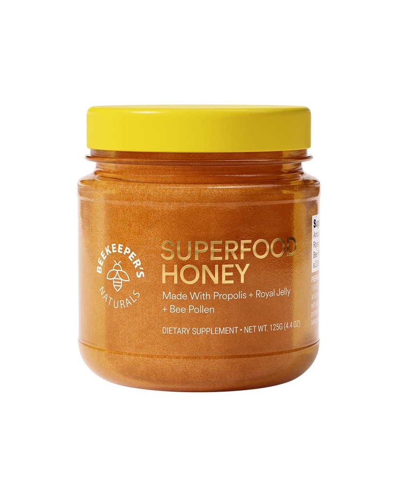 Superfood Honey by Beekeeper's Naturals - Bee Pollen, רויאל ג'ולי, Propolis, Honey - Natural Energy, Immune Support, Mental Clarity, אתלטיק ביצועים (4.4 oz)