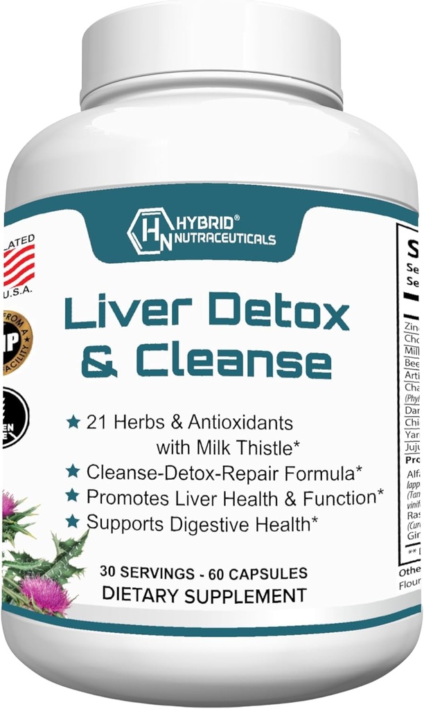 היברידית Nutraceuticals Liver Cleanse Detox & Fix - Milk Thistle, Artichoke Extract, Dandelion Root