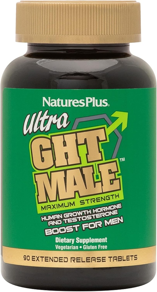 NaturesPlus Ultra GHT Male - 90 לוחות שחרור מורחבים - הורמון גדילה אנושי כוח מקסימלי - Gluten חינם - 30 משרתות