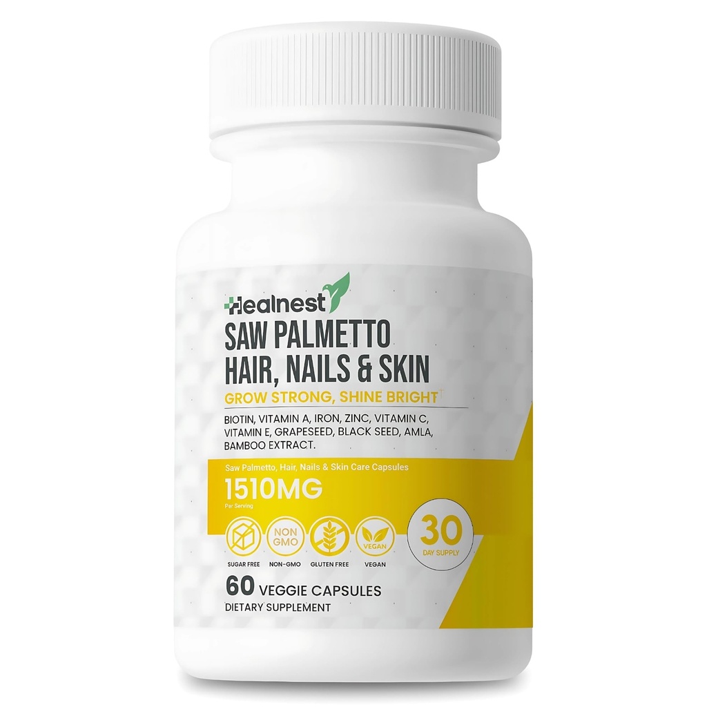 שיער, ריחות & טיפוח - Saw Palmetto, Biotin, Amla - 60 non-GMO, Gluten Free, Veggie קפסולות לגברים ונשים