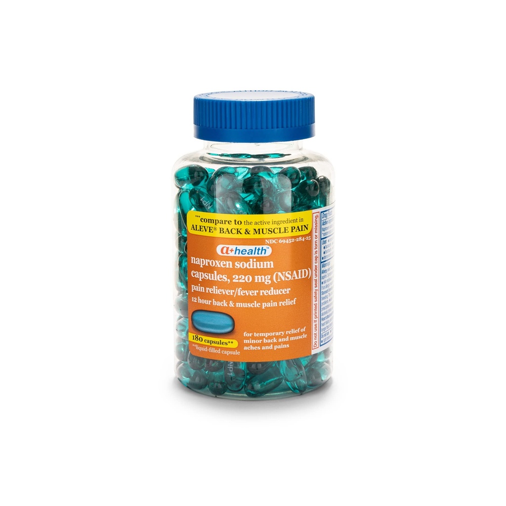 A+Health Naproxen Sodium 220 Mg Liquid Gels Back and Muscle Pain, Pain Reliever/Fever reductionr (NSAID), 180 ספירה