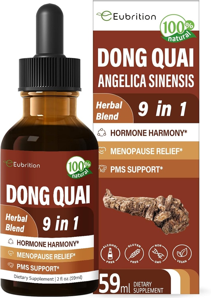 Herbal Tincture, הפקה עם Dong Quai, עבור הורמון הרמוני, Menopause הקלה ו- PMS תמיכה. 6 oz-(Apple Flavor)