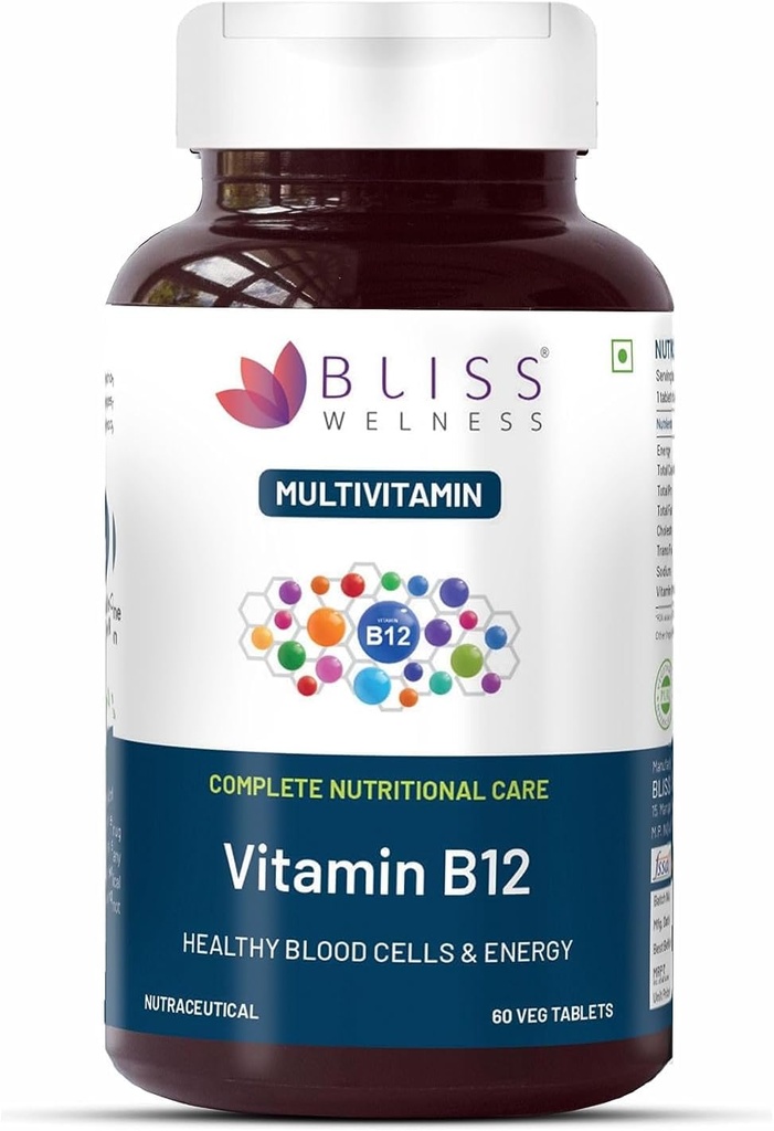 ויטמין B12 100% RDA, Cynocobalamine, Boost Energy Levels בריאות מערכת העצבים של גברים ונשים - 60 טבליות צמחוניות
