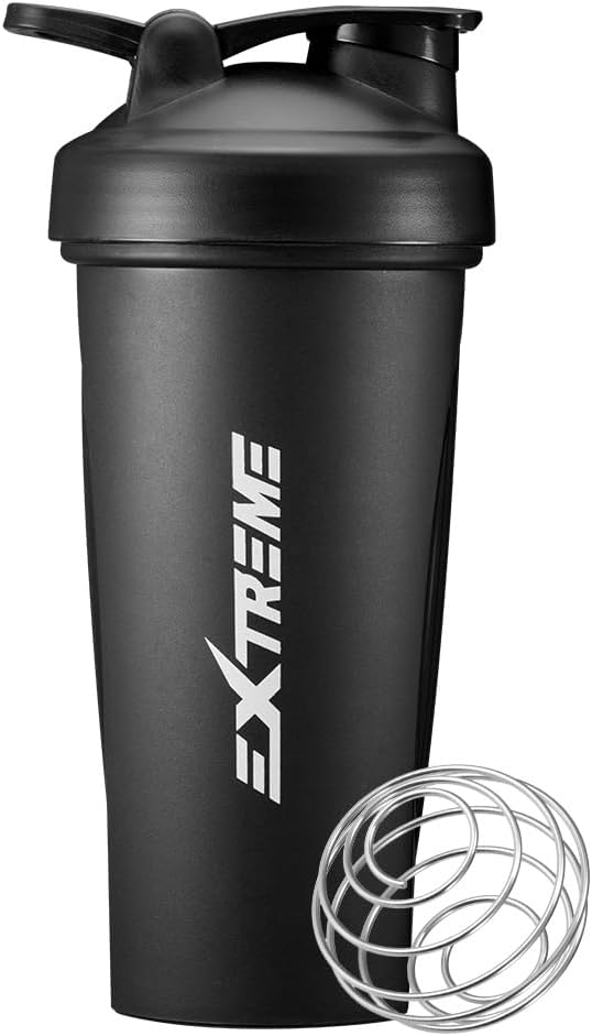 ExTREME Classic Shakerבק עם Wire Whisk, Perfect for Protein Shakes and Pre Workout, Leak Proof Shaker Cups, BPA Free, Dishwasher Safe, 24 Ounce, Black Black Black Black Black Black Black Black