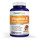 NusaPure ויטמין E 1000 IU 200 טבליות (Non-GMO, Gluten-Free) - מעורבים Tocopherols