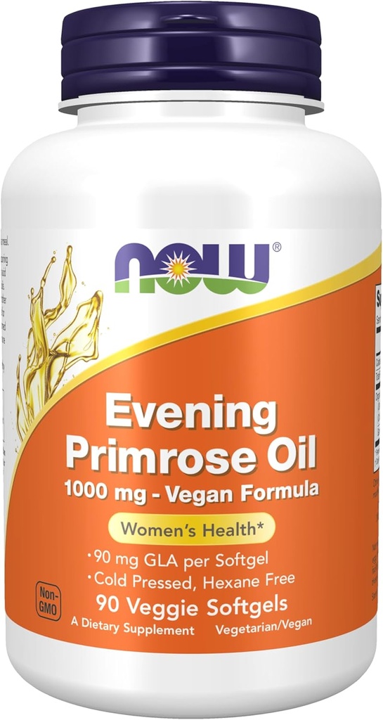 Now Foods Supplements, Evening Primrose Oil 1000 מ"ג, Cold Pressed, Hexane Free, Forbes טבעונית, 90 Veg Softgels