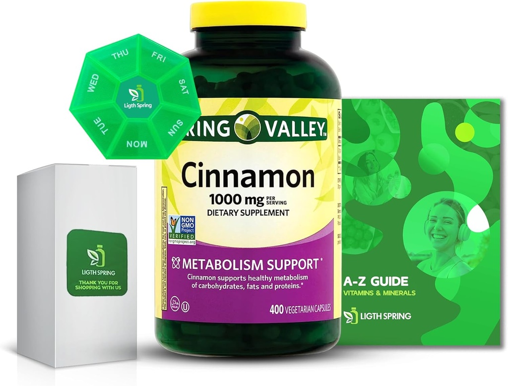 Cinnamon 1000 מ"ג דיאטות תוספת, 400 Count with Bundle בלעדית Better Ligth & Spring Guide