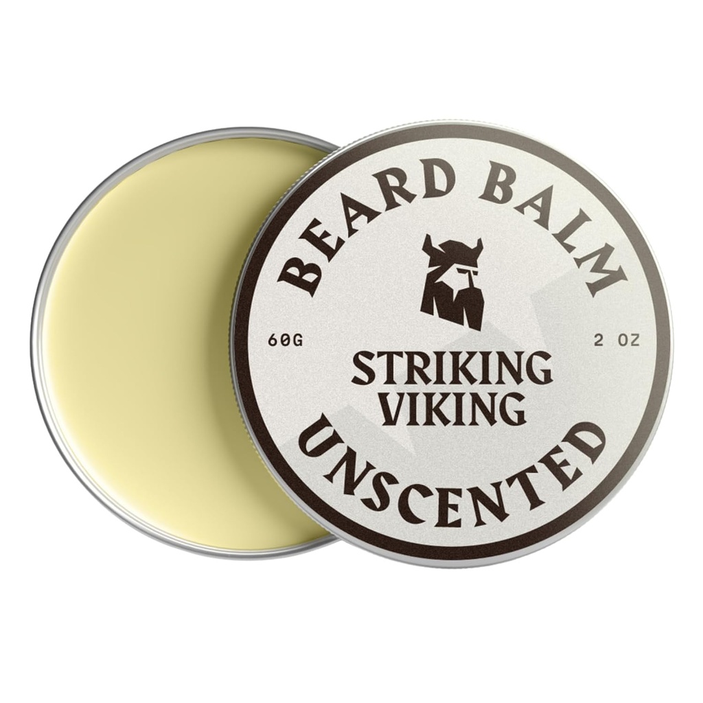 Striking Viking Beard Balm for Men - Leave in Beard Conditioner - Styling Balm Made עם באופן טבעי Derived Beard Butter, Argan & Jo Joba Oils (2 Ounce (Pack of 1), Unscented)