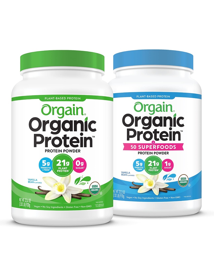 Orgain אורגני טבעוני & אורגני חלבון + אבקת Superfoods, Vanilla Bean Flavors - גידול חלבון צמחי, Gluten Freeten