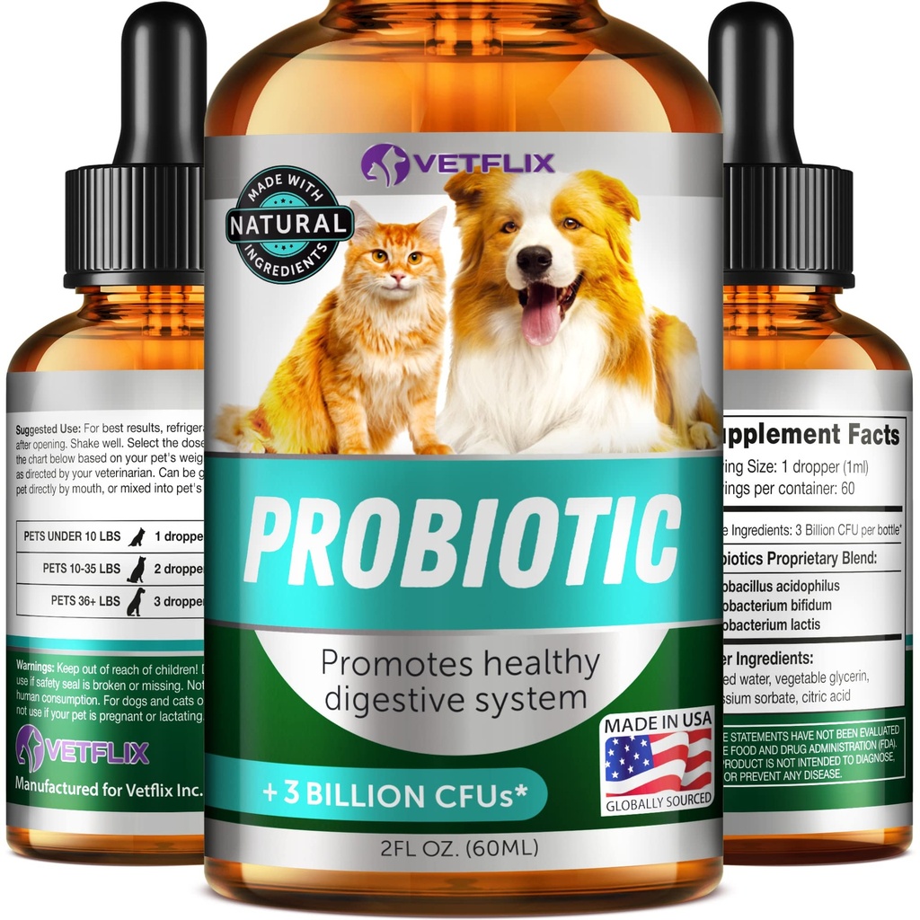 Premium Probiotics for Dogs, Cats - Enzymes & Prebiotics תוסף - Helps to Relieve Diarrhea, Vomiting, Upset Stomach, Gas, Constipation & Bad Breath - תמיכה במערכת העיכול - 2 Fl Oz Oz