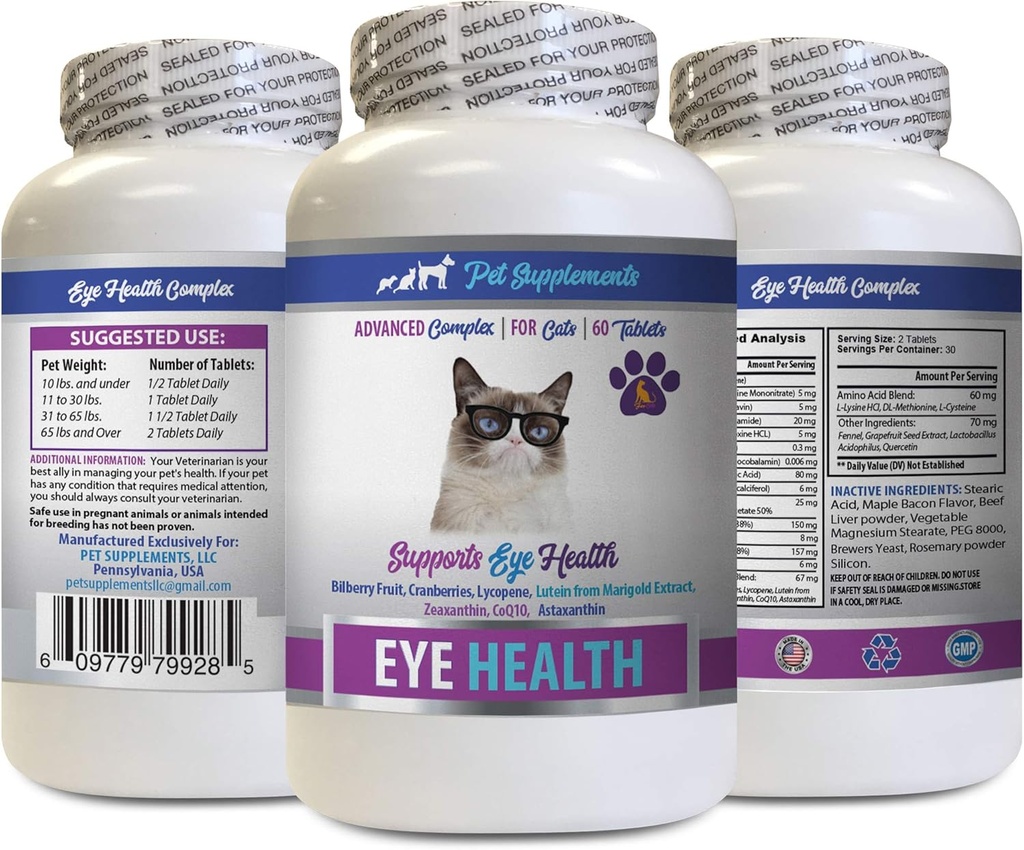 Cat Eye ויטמינים - Cats Eye Health Complex - Advanced Formula for Eye Sight - Imm Boost - Cat Astaxanthin - 1 בקבוק (60 טבליות)