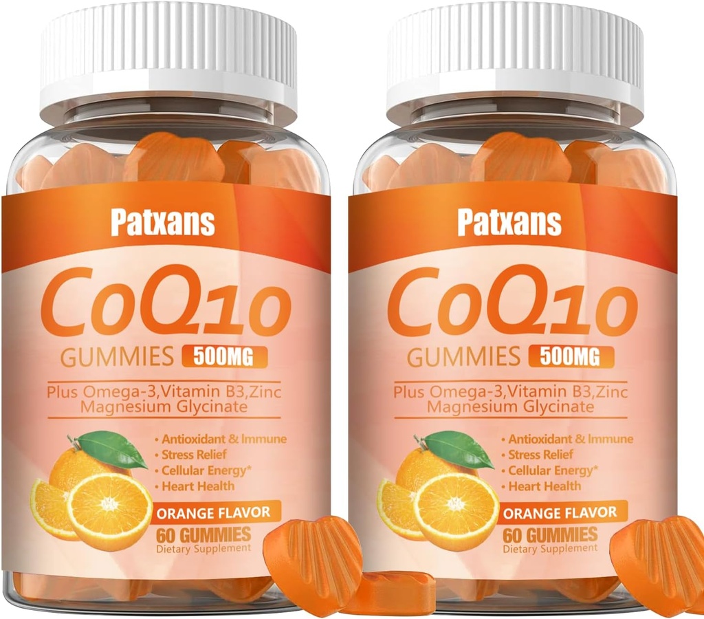 2 Packs 500MG CoQ10 תוספת חניכיים, אומגה 3, מגנזיום, ויטמין B3, Zinc, Ultra High Absorption מספק תמיכה בריאה עבור הלב, Cell Energy & Antioxidants, 120Cts.