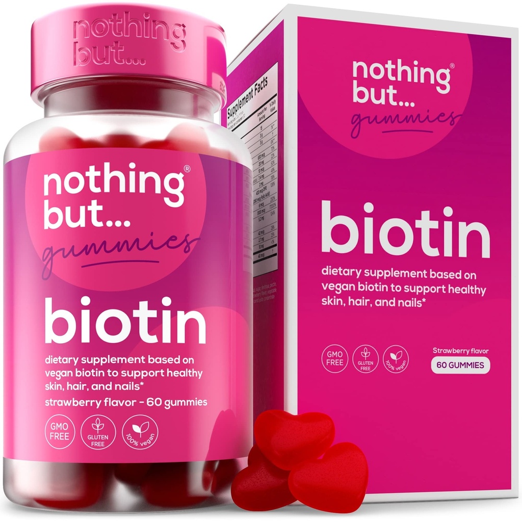 חניכיים ביוטין לצמיחת שיער 5100 mcg - שיער, עור, וניק ויטמינים לגברים ונשים - עם Folic Acid, ויטמין A, C, E & D וחוזק נוסף לשיער מהיר יותר וצמיחה, 60 מסטיקנים