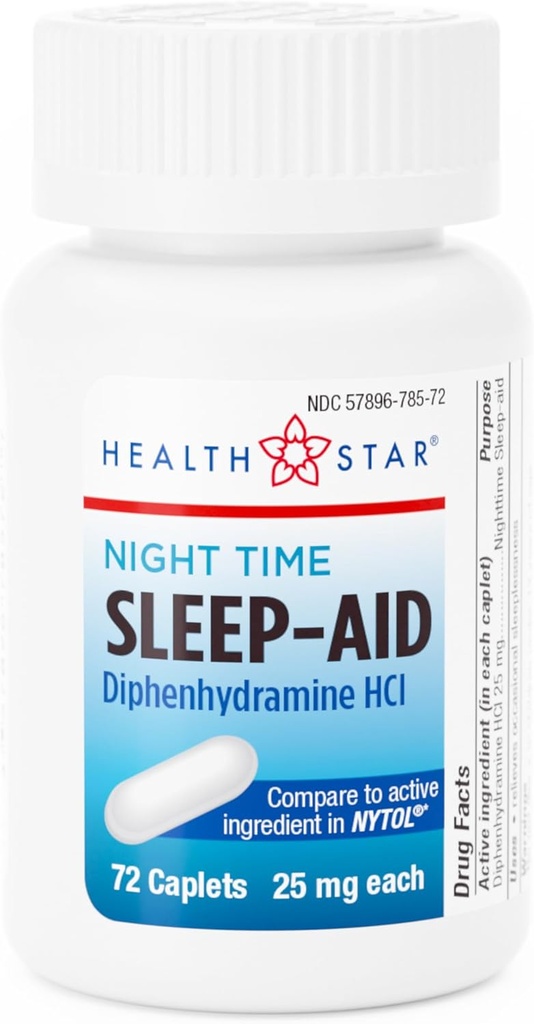 GeriCare Nighttime Diphenhydramine HCl 25 מ"ג, Sleep-Aid Caplets, 72 Count (Pack of 1)