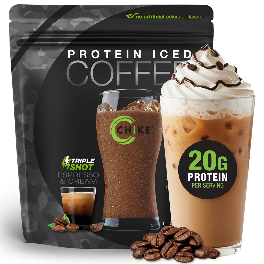 CHIKE Triple Shot Espresso & Cream Protein Iced Coffee, 20 G חלבון, 3 Shots Espresso, 1 G סוכר, Keto Friendly ו Gluten חינם, 14 משרתות (15.8 Ounce)