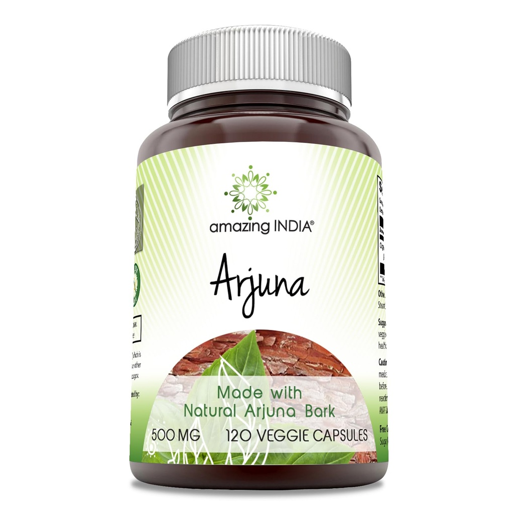 מדהים הודו Arjuna (Made with Natural Arjuna) 500 תוסף Mg | קפסולות צמחוניות | Non-GMO | Gluten-Free | Made in USA (1 Pack | 120 Count)