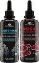Naturealm Reishi & Lion's Mane Mushroom - הסתגלות עבור Focus, Immunity, Longevity, Gut Health, Anti-Aging, Energy & More - נוזל אורגני טיפות - 50 mL כל (2 Pack)