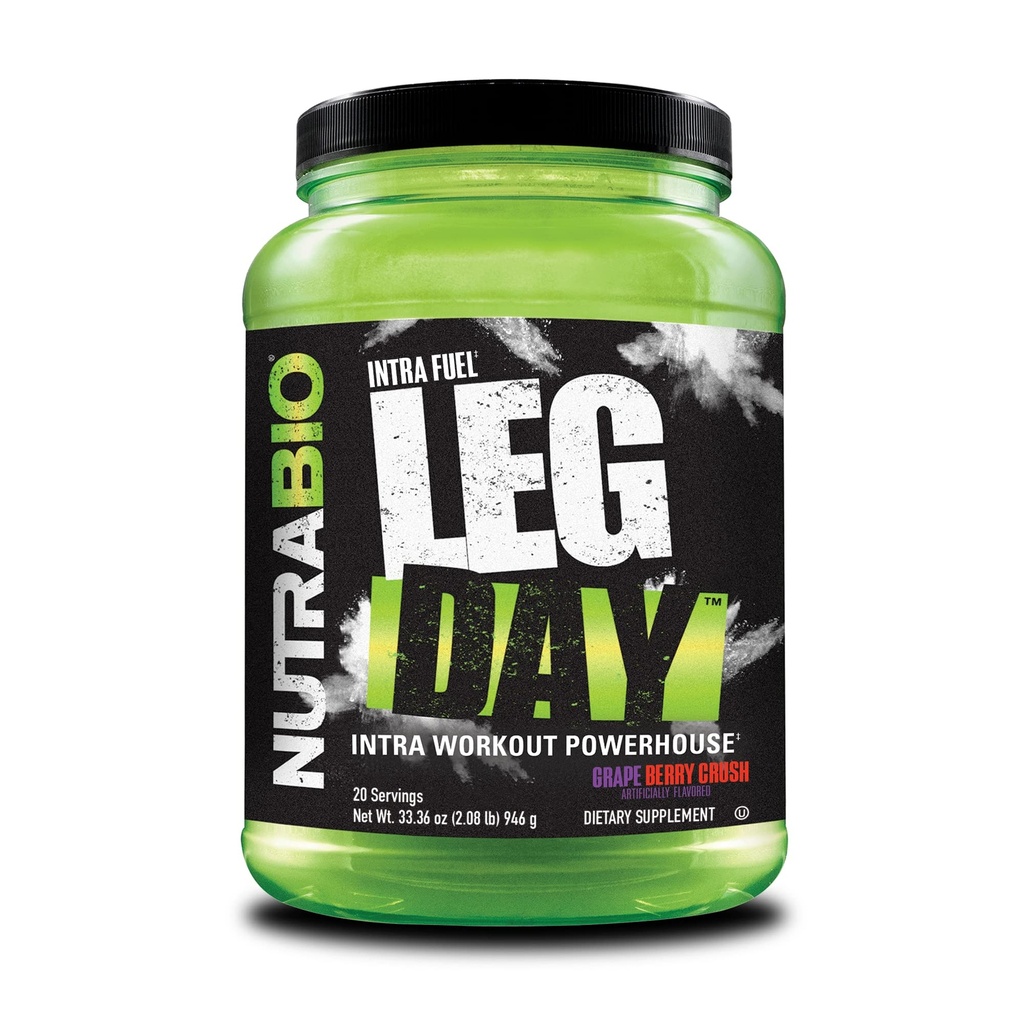 NutraBio Leg Day Intra Workout אבקת - תוספת פחמימות מתקדמת עם Cluster Dextrin & אלקטרוליטים - אבקת Carb עם EAAs / BCAAs - Cyclic Dextrin עבור ביצועים - Grape Berry, 20 משרתות