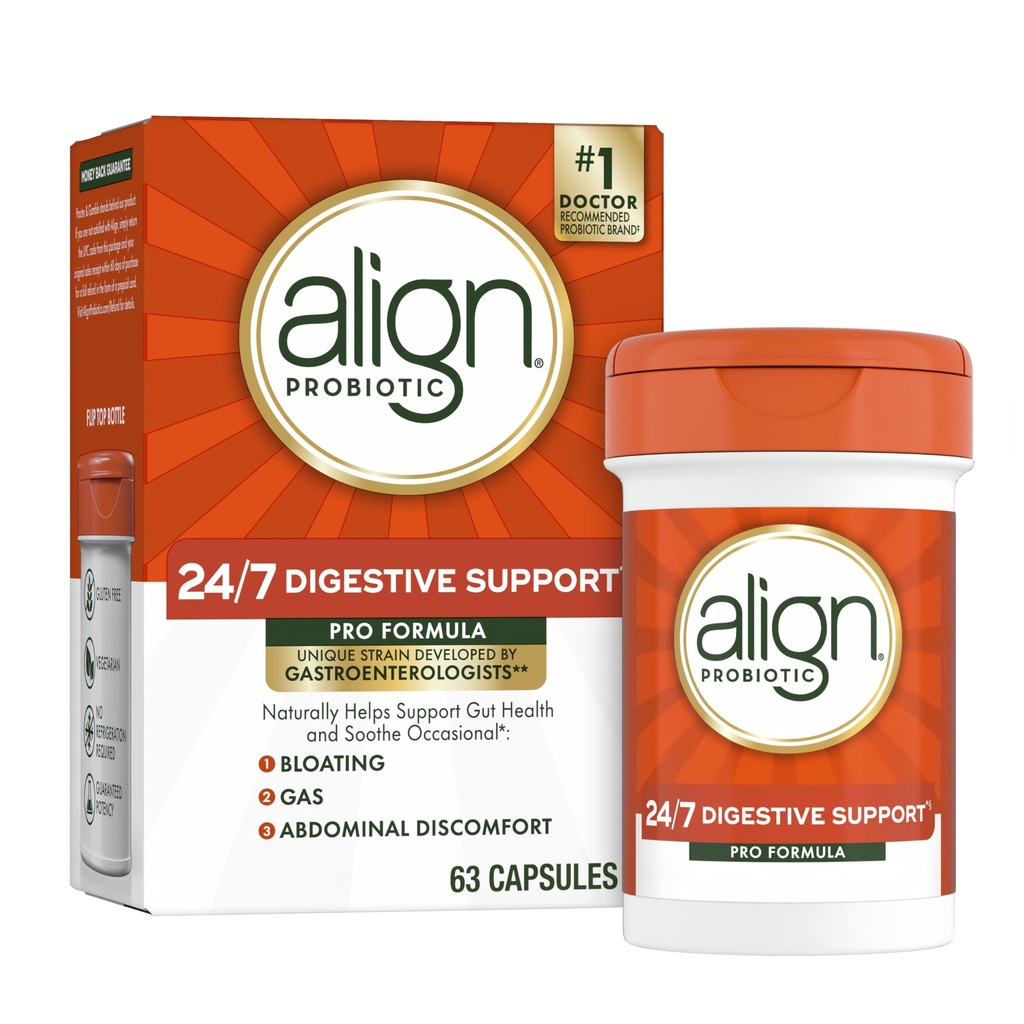Align Probiotic, Pro Formula, Probiotics for Women and Men, Probiotics for Digestive Health, Men and Womens Probiotics Help Relieve Occasional Bloating & Gas *, 63 קפסולות