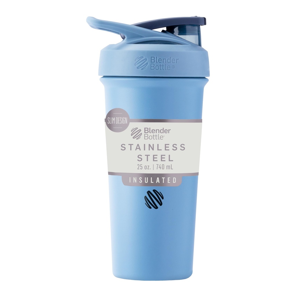 BellerBottle Sport Sleek Insulated Stainless Steel Shaker בקבוק עם Wire Whisk, 25-Ounce, Dusty Blue - חלבונים Shakes & hydrotion for Athletes & Fitness Enthusiasts, Easy Mixing, Slim Easy to Hold, Keeps Drinks Cold, Lockable Lided