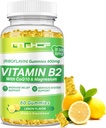 ויטמין B2 חניכיים למבוגרים וילדים - Riboflavin 400 מ"ג תוספת עם Magnesium Glycinate & CoQ10, תמיכה Migraine Relief & Nervous System, Boost Energy, סוכר חינם טבעוני B2 מסטיק לימון פלמורור