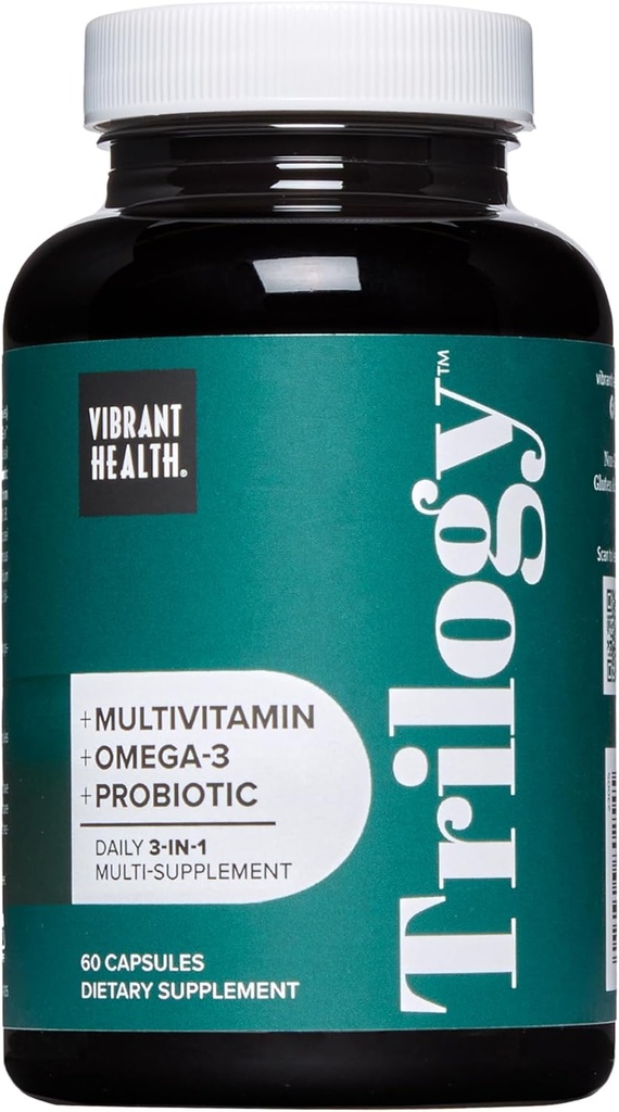 בריאות אלימה, טרילוגיה, Probiotic Multivitamin עם תערובת חיונית של אומגה 3, ויטמין A, B12, C, D3, E, Selenium, Magnesium & Zinc, 30 משרתים