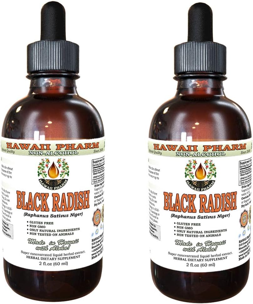הוואי Pharm Black Radish אלכוהול חינם לחלץ, Black Radish (Raphanus Sativus Niger) Dried Root Glycerite צמחי טבעי תוספת 2x2 oz