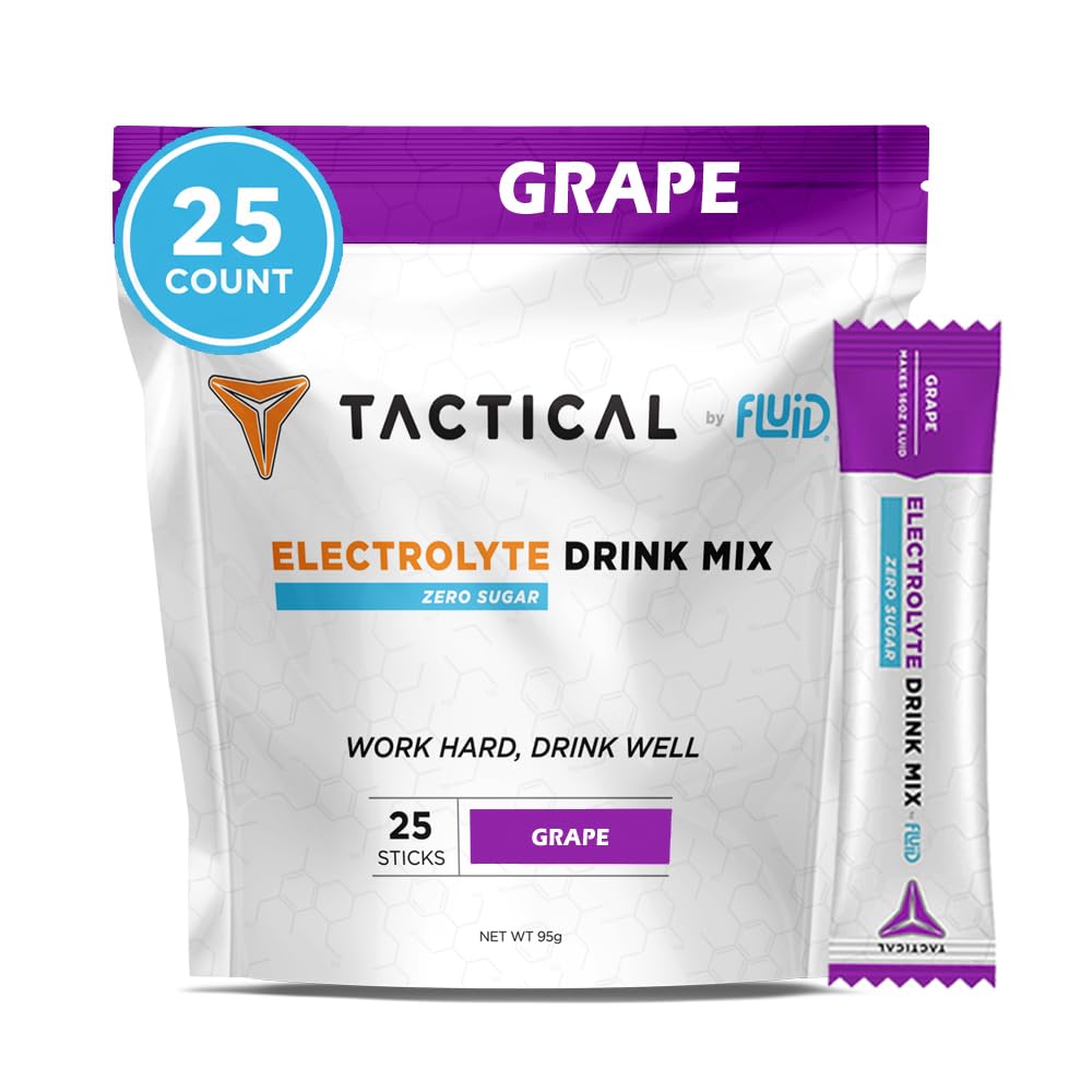 Fluid Tactical - Zero Sugar, Keto Electrolyte אבקת, hydrotion Packets, Made בארה"ב (Grape, 25 Count)