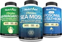 Nutrivein Premium Sea Mosss כמוסות, Ashwgandha, Liposomal Glutathione תוסף Bundle: Sea Mos, מופחת Glutathione, & Ashwagandha תוספי עבור Immunity, Mood, Digestion, & Detox