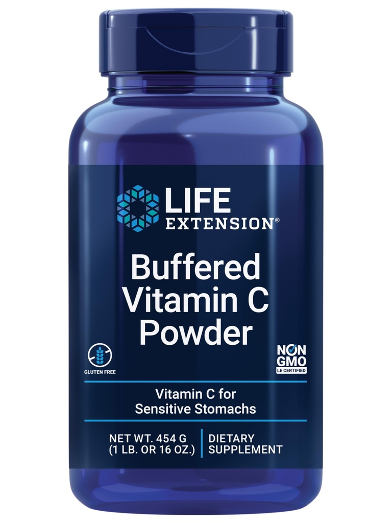 Life Extension Buffered ויטמין C אבקת, Buffering מינרלים, Calcium, Magnesium, Potassium & אבץ, עבור בטן רגישה, Gluten Free, non-GMO, Vegetarian, 454 גרמים, על 84 משרתים, על 84 משרתים.
