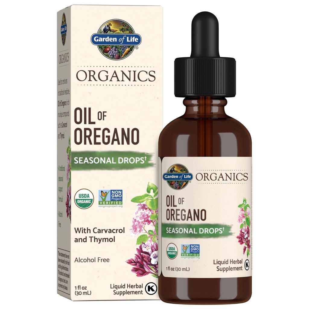 Garden of Life Organics Oil of Oregano Seasonal Drops 1fl oz (30 mL) Liquid, Concentrated Plant Based Immune Support - Alcohol-Free, Organic, Non-GMO, Vegan & Gluten Free Herbal Supplements