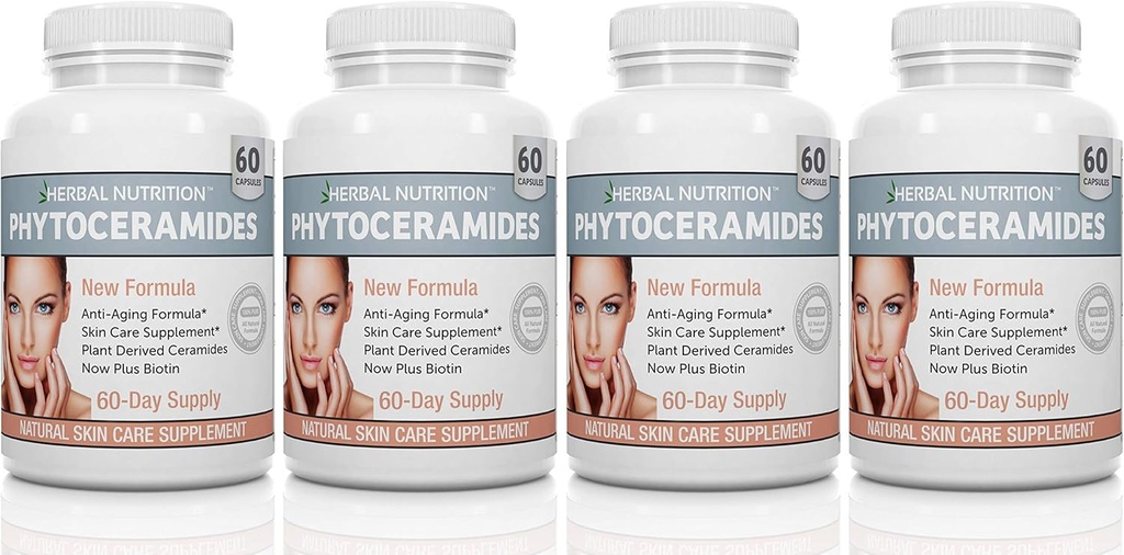 Herbal Nutrition Phytoceramides אורז מבוסס עם ויטמין A C D ו E, 4 בקבוק Pack 40 מ"ג