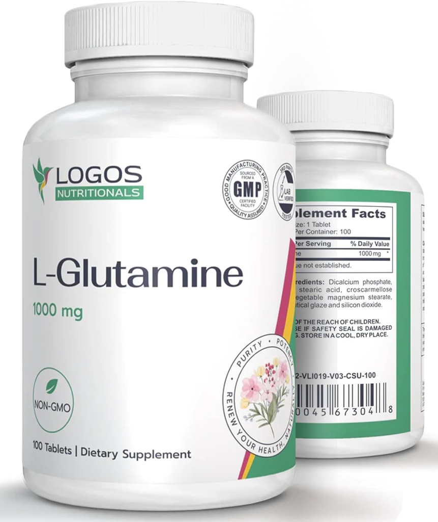 L Glutamine 1000 מ"ג | תוספת תזונתית לרקמות שרירים | Non-GMO L-Glutamine for Gut Health and Lining | Unflavored Pills (100 Count)