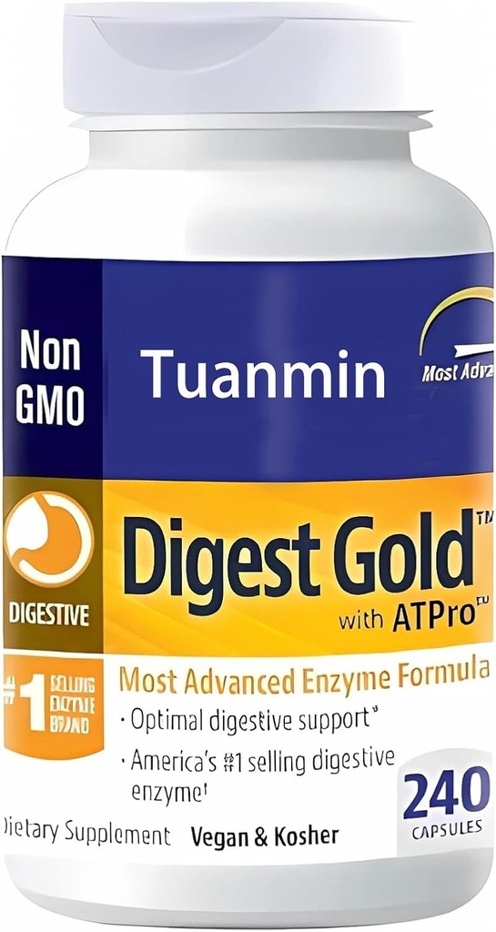 Digest + ATPro Enzyme תוסף - פורמולה כוח מקסימלית לבריאות העיכול - תמיכה העיכול של מטרות גדולות, עוזר להפחית את Bloating & Gas, 240 קפסולות