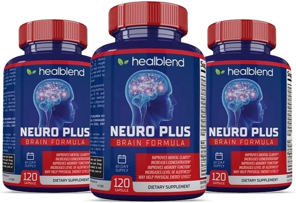 Neuro Plus Brain & Focus Formula - Brain Booster תוסף, תומך בהירות נפשית וריכוז - שיפורים ריכוז ואנרגיה נפשית - 120 קפסולות (3 Pack)
