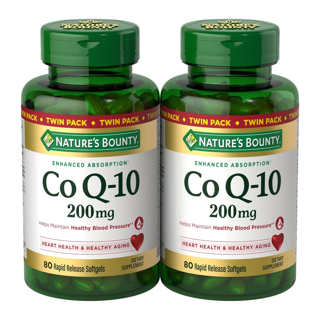 Nature's Bounty CoQ10 200 מ"ג Softgels, Heart Health & cell Energy Support, Twin Pack, 160 Softgels