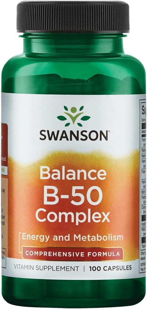 Swanson B-50 Complex - ויטמין תוסף קידום אנרגיה ומטבוליזם תמיכה - May Support Heart Health, Memory & Support - (100 קפסולות)