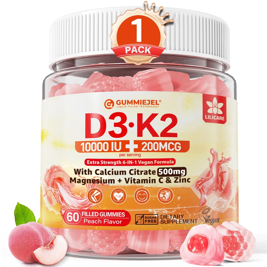 ויטמין D3 K2 Gummies 5000IU / 10,000 IU עם 500 מ"ג Calcium + K2(MK-7) 200mcg, Magnesium, ויטמין C & Zinc, תוספת כוח - עמידות האולטימטיבית עבור עצמות, שרירים, שיניים, טבעוני, 60 (pack של 1), ספירה (pack of 1), כוח נוסף - חוסר אחריות האולטימטיבי עבור עצמות עבור עצמות, שרירים, שרירים, שיניים, שיניים, שיניים, שיניים, שיניים, שיניים, 60 (pack of 1)