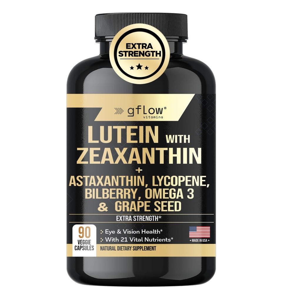 Lutein ו Zeaxanthin תוספי - ויטמין עיניים מתקדמות עם Astaxanthin, אומגה 3, Resveratrol, Bilberry, Lycopene, Quercetin, גינקו Biloba, ויטמין D | בריאות חזון | Made in USA