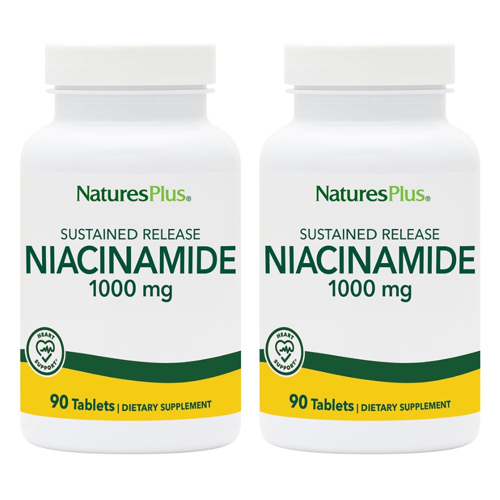 Natures Plus Niacinamide 1000 מ"ג - 90 Sustained Release Tablets, Pack של 2 - תמיכה Immune & Skin בריאות, ייצור אנרגיה ותפקוד המוח - Vegetarian, Gluten חינם - 180 מוחלט המשרתים