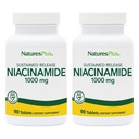 Natures Plus Niacinamide 1000 מ"ג - 90 Sustained Release Tablets, Pack של 2 - תמיכה Immune & Skin בריאות, ייצור אנרגיה ותפקוד המוח - Vegetarian, Gluten חינם - 180 מוחלט המשרתים