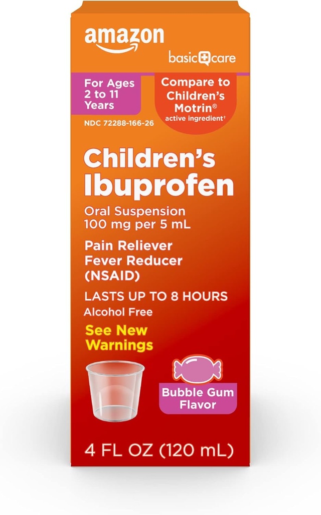 בסיסי טיפול בילדים של Ibuprofen אוראלי Suspension, 100 מ"ג, בועות, 4 oz (Pack של 1)