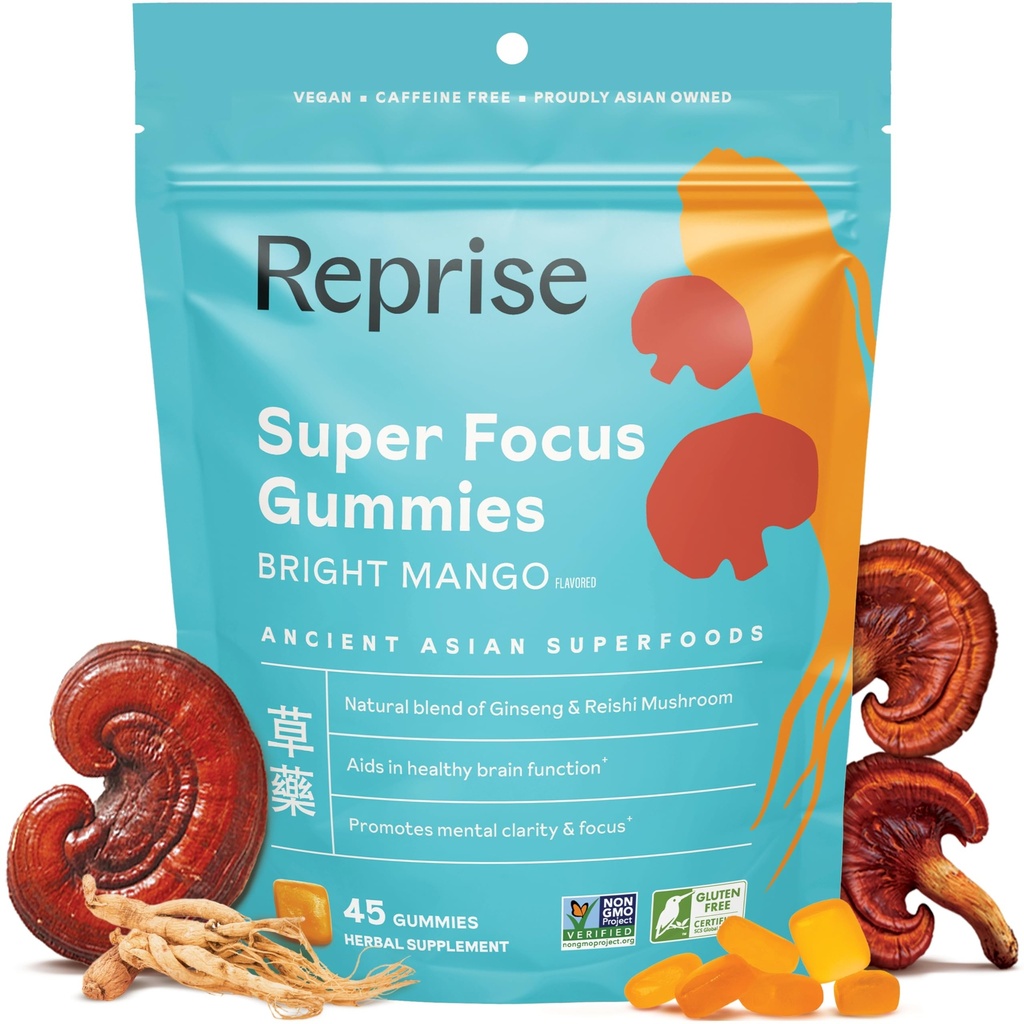 להתמקד חניכיים למבוגרים | American & Korean Geneseng with Reishi Mushroom תמציתs | All Natural Gummies for Focus, Mood, and Energy