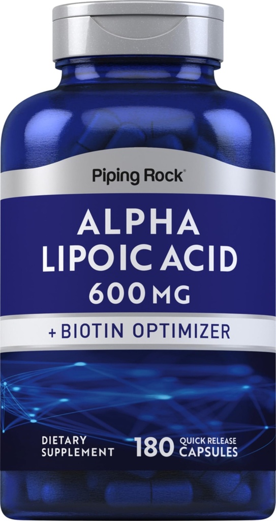 Piping Rock Alpha Lipoic Acid 600 מ"ג | 180 קפסולות | פלוס biotin Optimizer | ALA תוסף | Non-GMO, Gluten Freeten