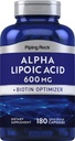 Piping Rock Alpha Lipoic Acid 600 מ"ג | 180 קפסולות | פלוס biotin Optimizer | ALA תוסף | Non-GMO, Gluten Freeten